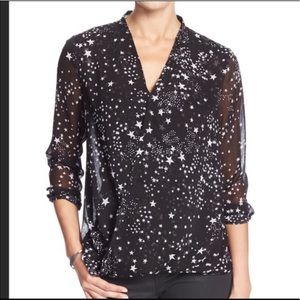Banana Republic Black Blouse with White Stars Long Sleeves Extra Small
